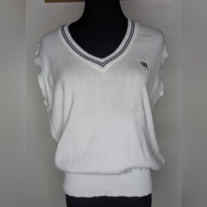 Vtg Ladies Wimbledon White 100% Cotton Sleeveless V-Neck Tennis Sweater Size M